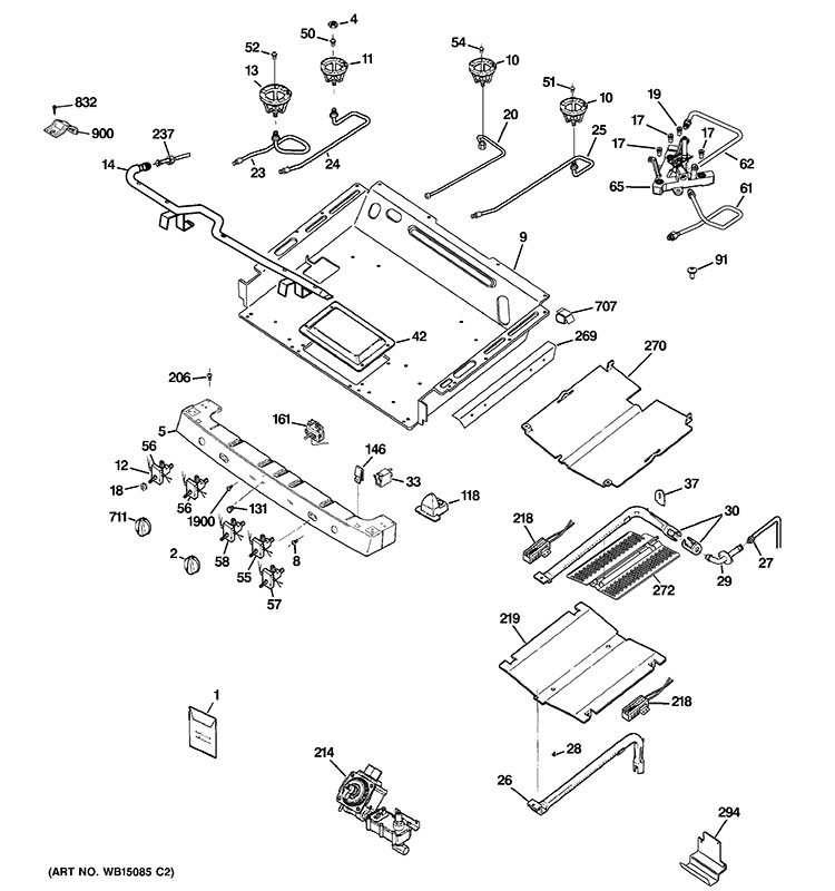 GAS & BURNER PARTS Diagram and Parts List for PGB930SET1SS  General Electric Range