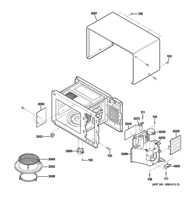OVEN CAVITY PARTS Diagram and Parts List for CEB1590SS1SS  General Electric Microwave