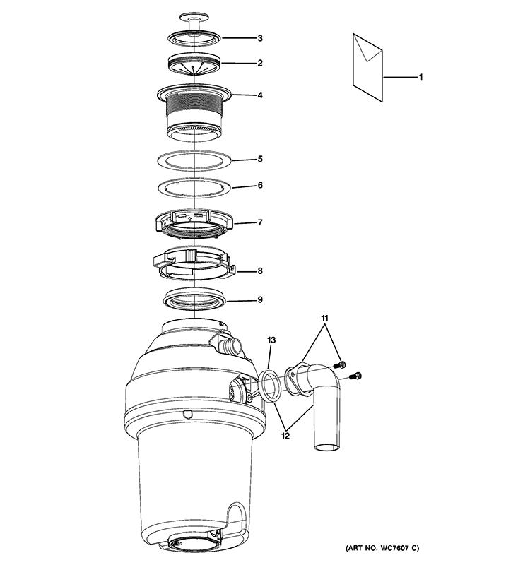 DISPOSER Diagram and Parts List for GFC1020V  General Electric Food Waste Disposer