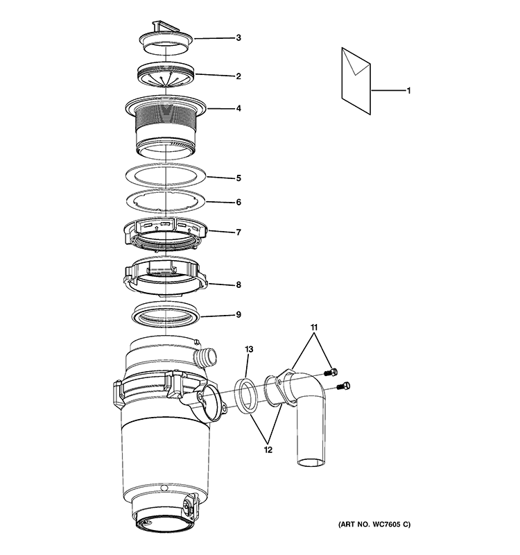 DISPOSER Diagram and Parts List for GFC320V  General Electric Food Waste Disposer