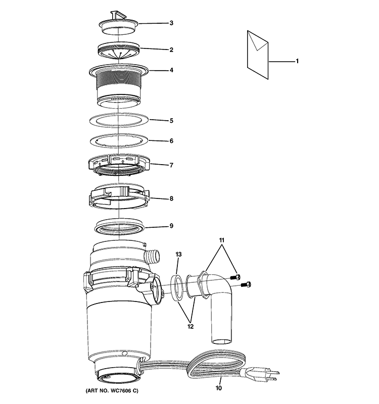 DISPOSER Diagram and Parts List for GFC325V  General Electric Food Waste Disposer