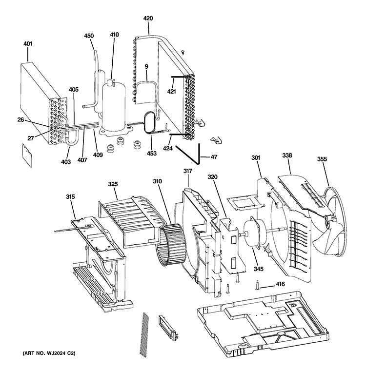 BASE PAN & UNIT PARTS Diagram and Parts List for AHM18DPT1  General Electric Air Conditioner