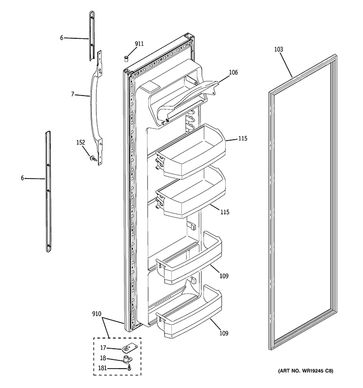 FRESH FOOD DOOR Diagram and Parts List for HSM22IFTASA  Hotpoint Refrigerator