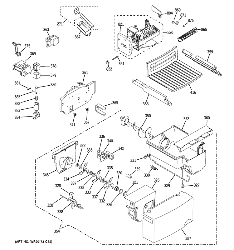 ICE MAKER & DISPENSER Diagram and Parts List for GSH25GGCEBB  General Electric Refrigerator