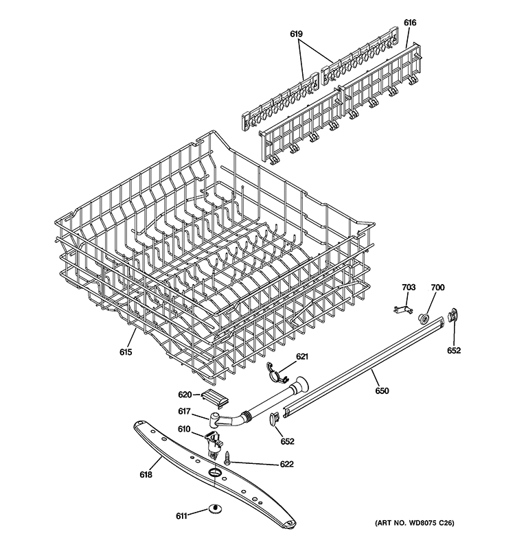 UPPER RACK ASSEMBLY Diagram and Parts List for GLD4908V00BB  General Electric Dishwasher