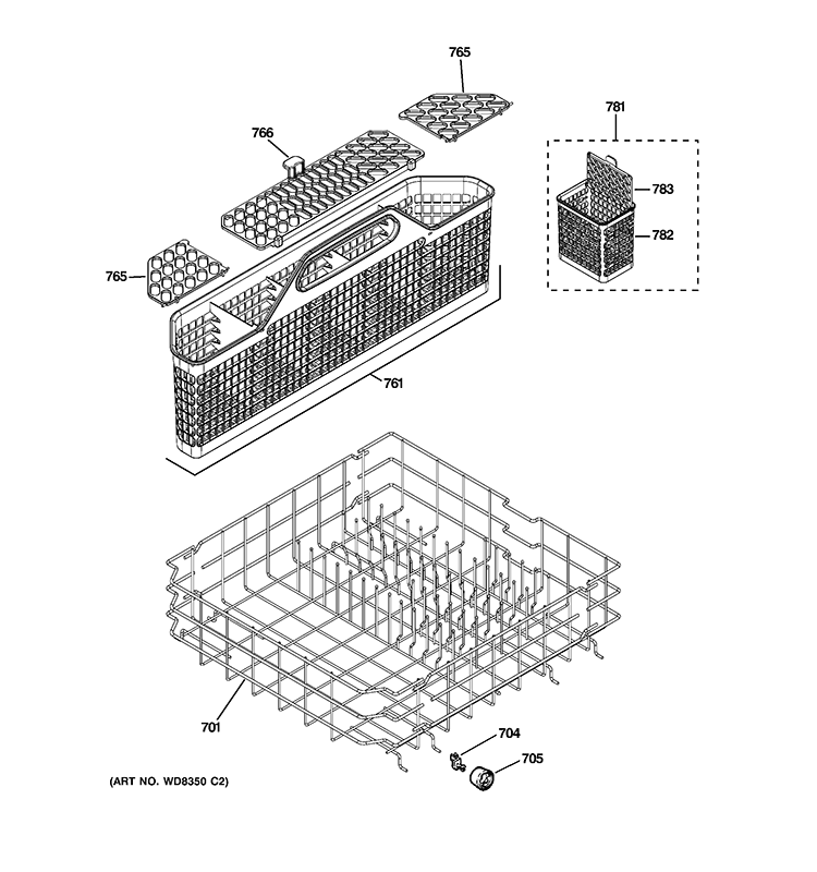 LOWER RACK ASSEMBLY Diagram and Parts List for GLD4968V00SS  General Electric Dishwasher