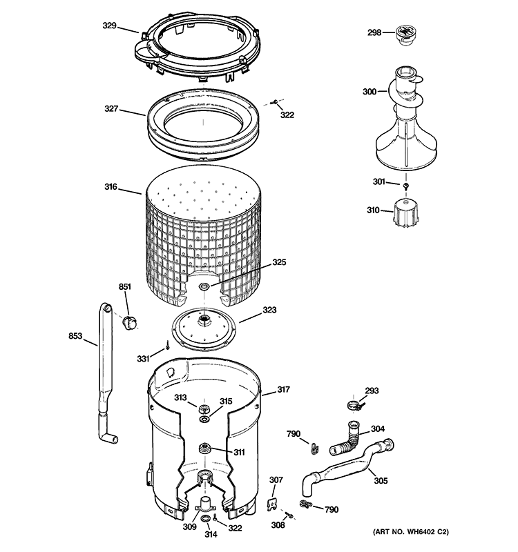 TUB, BASKET & AGITATOR Diagram and Parts List for GTWP2005M2CC  General Electric Washer