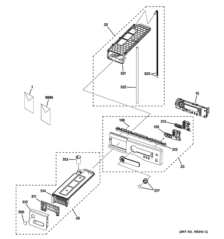 CONTROLS & DRAWER ASSEMBLY Diagram and Parts List for DCCH480EK0WW  General Electric Dryer