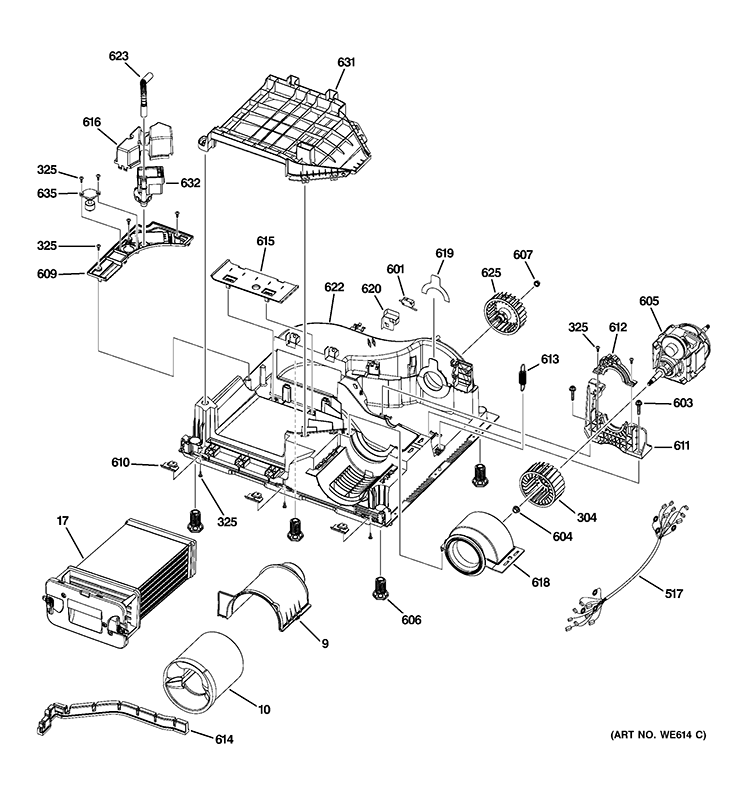 MOTOR & BLOWER ASSEMBLY Diagram and Parts List for DCCH480EK0WW  General Electric Dryer