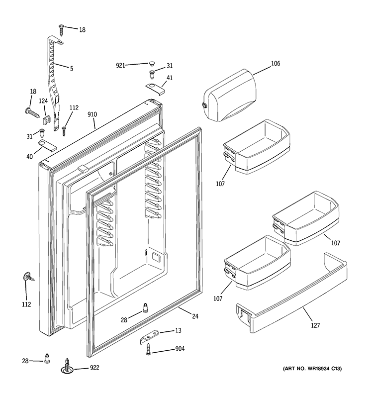 FRESH FOOD DOOR Diagram and Parts List for GTS22WCPCRCC  General Electric Refrigerator