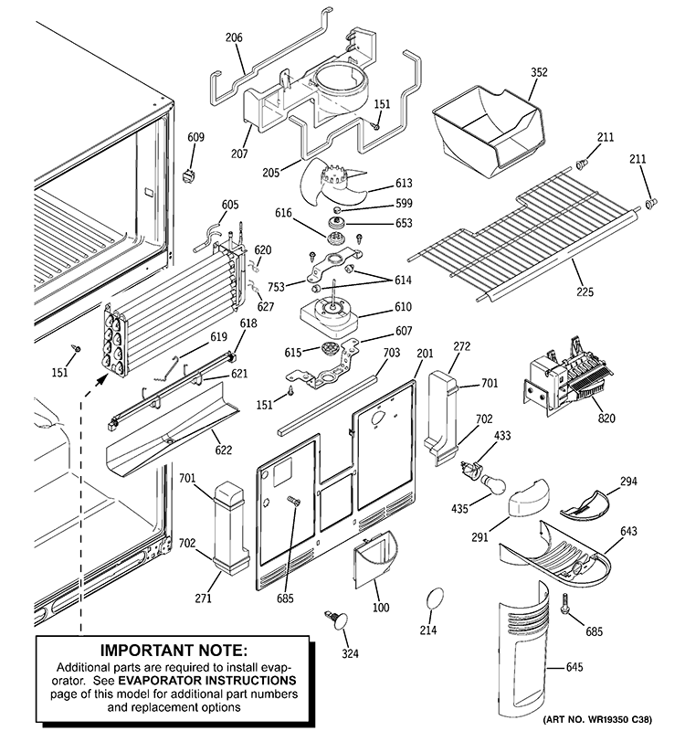 FREEZER SECTION Diagram and Parts List for GTS22WCPCRCC  General Electric Refrigerator