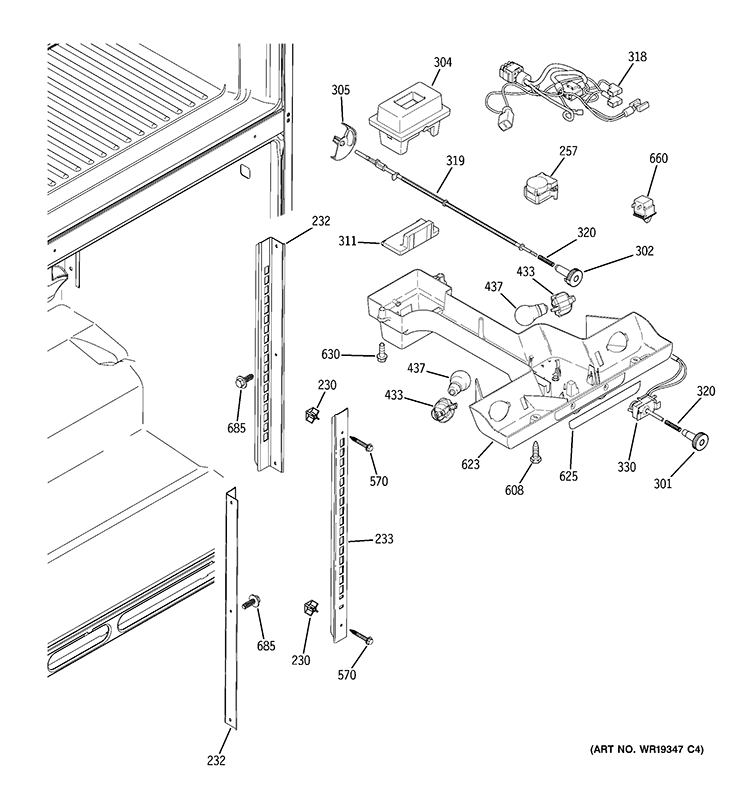 FRESH FOOD SECTION Diagram and Parts List for GTS22WCPCRCC  General Electric Refrigerator