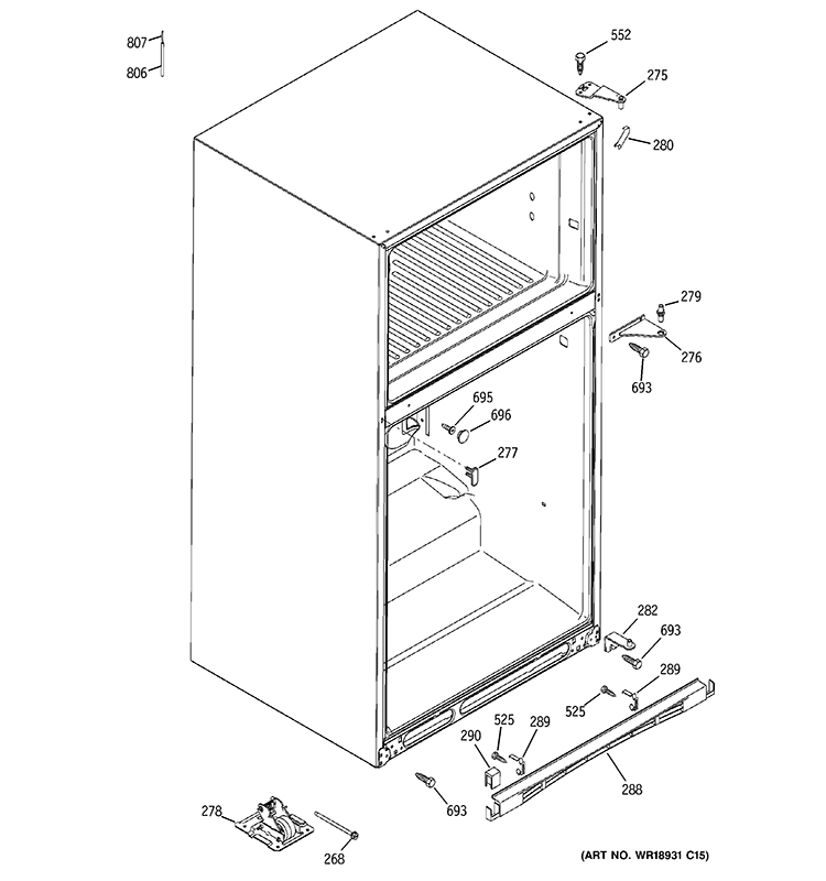 CASE PARTS Diagram and Parts List for GTS22WCPCRCC  General Electric Refrigerator