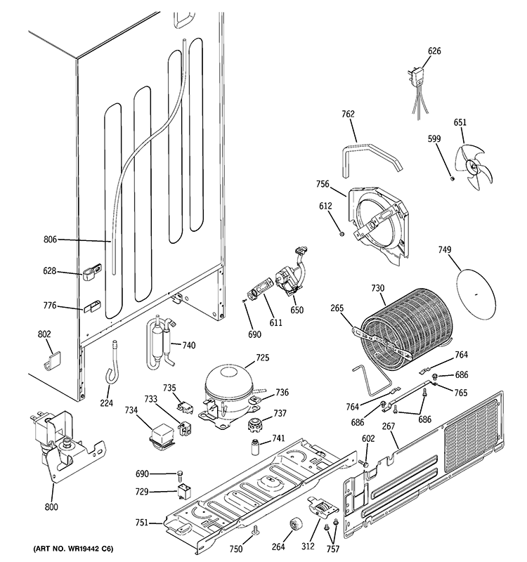 UNIT PARTS Diagram and Parts List for GTS22WCPCRCC  General Electric Refrigerator