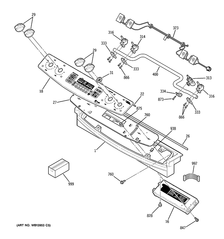 CONTROL PANEL Diagram and Parts List for P2S975DEP3BB  General Electric Range