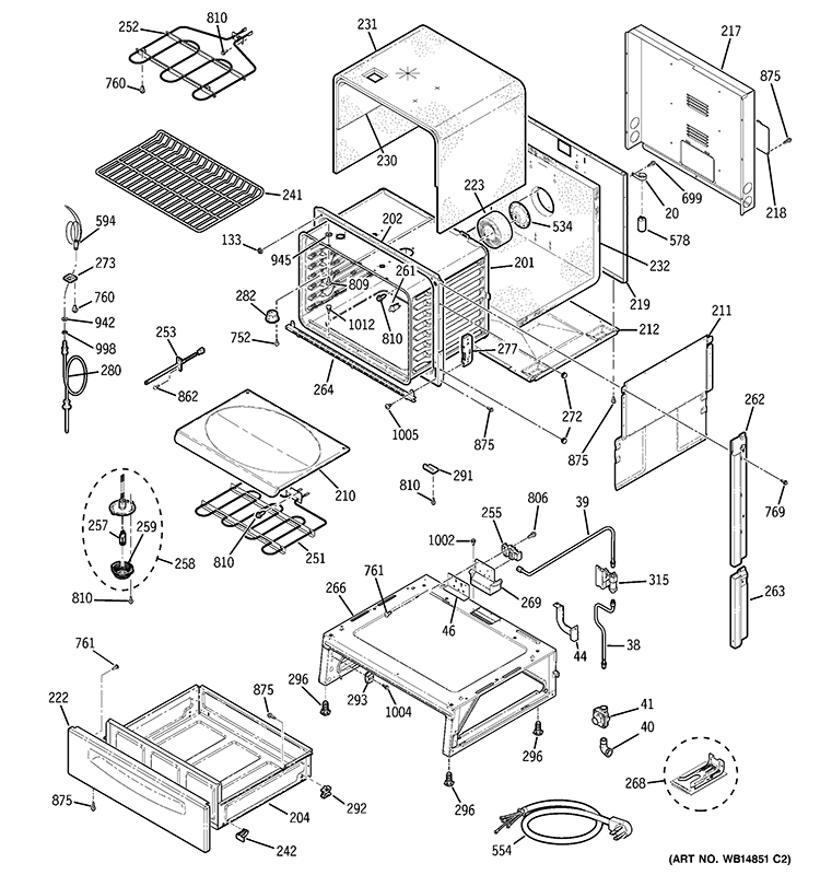 BODY PARTS Diagram and Parts List for P2S975DEP3BB  General Electric Range