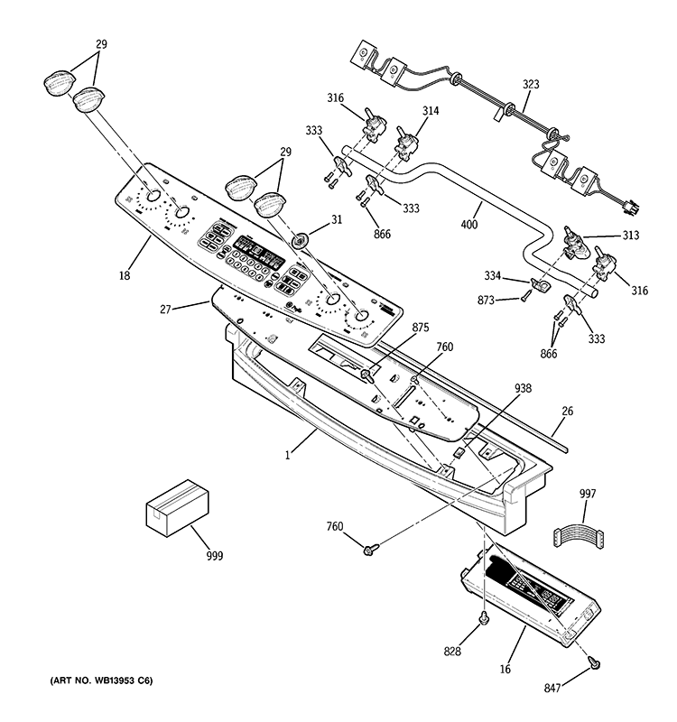 CONTROL PANEL Diagram and Parts List for P2S975SEP3SS  General Electric Range