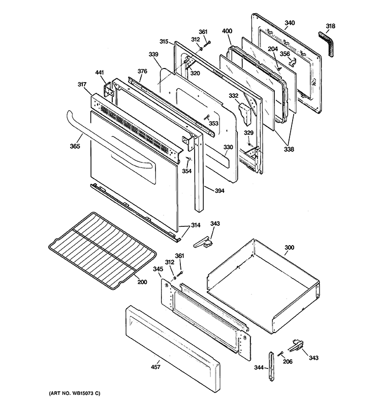 DOOR & DRAWER PARTS Diagram and Parts List for JGB250SET2SS  General Electric Range