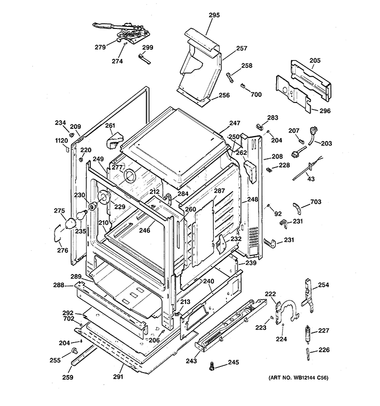 BODY PARTS Diagram and Parts List for JGBP28DET2WW  General Electric Range
