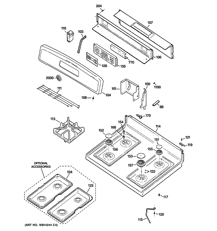 CONTROL PANEL & COOKTOP Diagram and Parts List for JGBP33SET2SS  General Electric Range