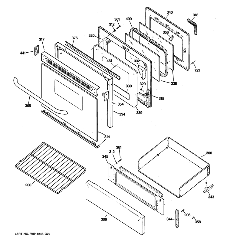 DOOR & DRAWER PARTS Diagram and Parts List for JGBP33SET2SS  General Electric Range