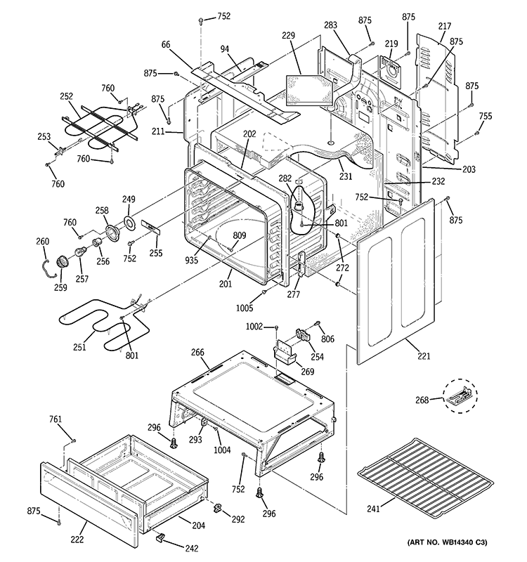 BODY PARTS Diagram and Parts List for JBP66DM3CC  General Electric Range