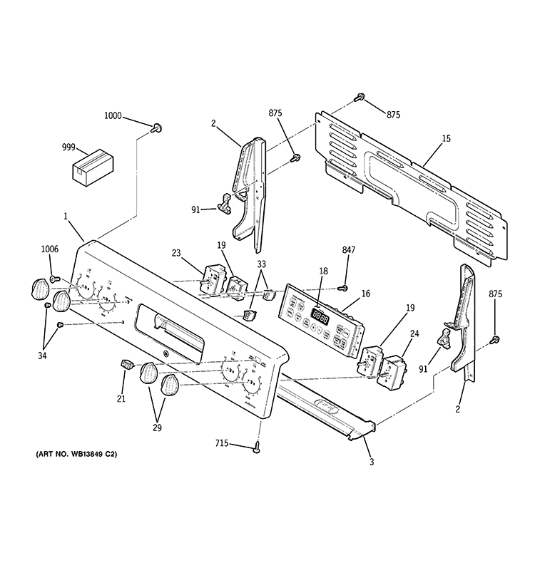 CONTROL PANEL Diagram and Parts List for JBP66SM7SS  General Electric Range