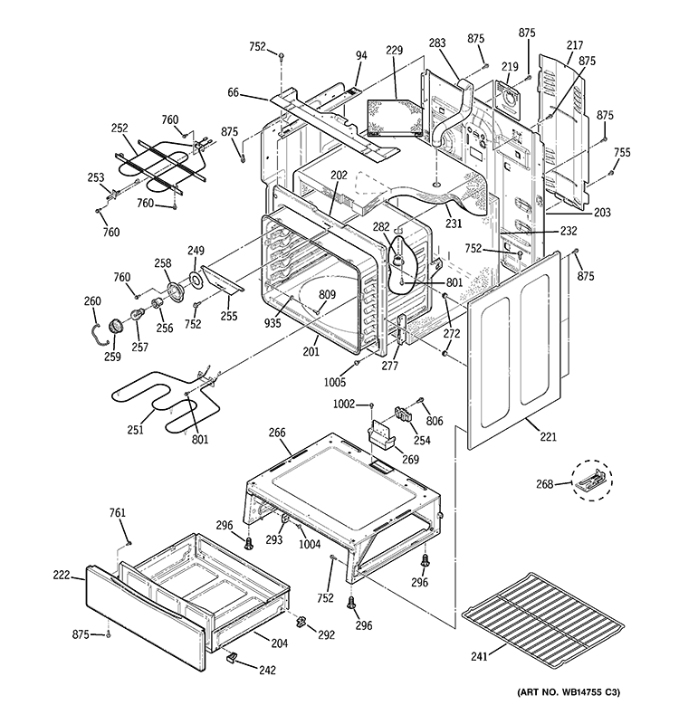 BODY PARTS Diagram and Parts List for JBP66SM7SS  General Electric Range