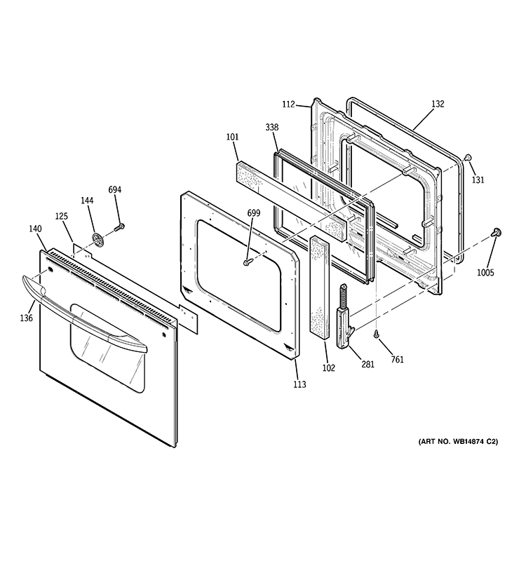DOOR Diagram and Parts List for JKP30DP2CC  General Electric Wall Oven