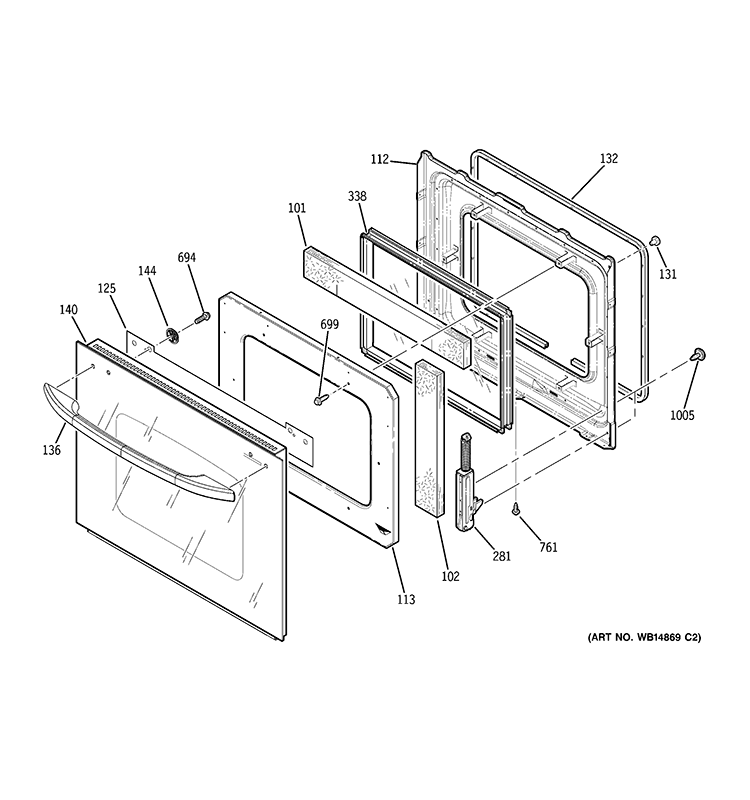 DOOR Diagram and Parts List for JKS10DP2BB  General Electric Wall Oven