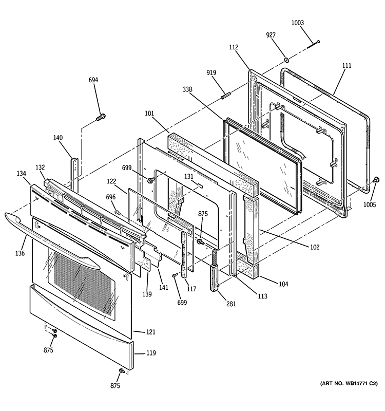 DOOR Diagram and Parts List for PHB925SP1SS  General Electric Wall Oven