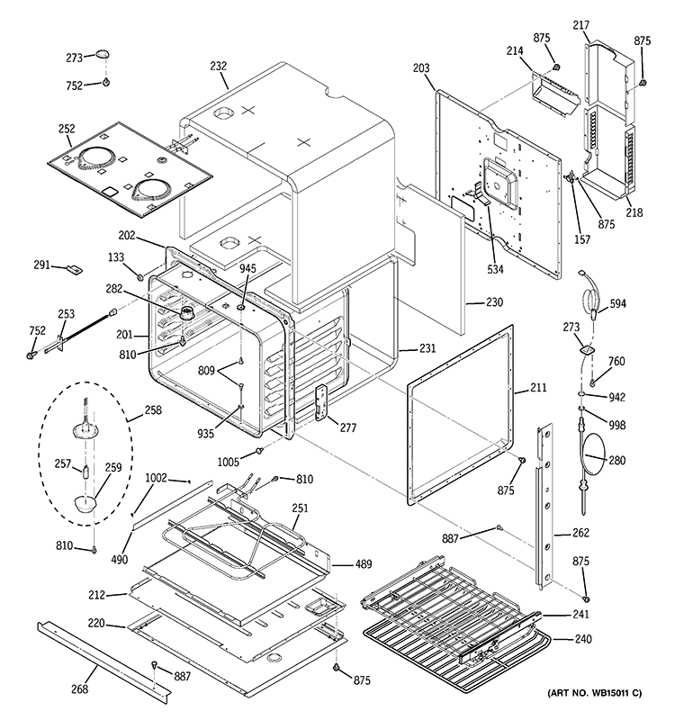BODY PARTS Diagram and Parts List for PK916DR2WW  General Electric Wall Oven