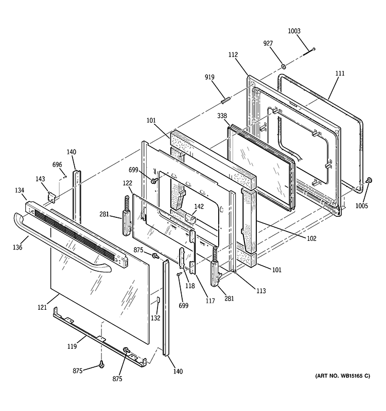 DOOR Diagram and Parts List for JB640SR6SS  General Electric Range
