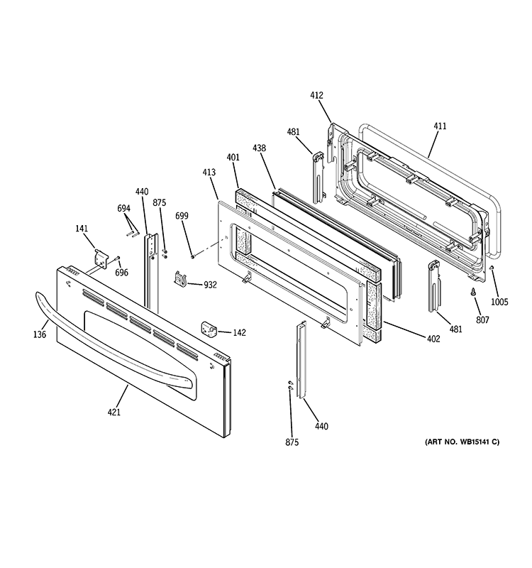UPPER DOOR Diagram and Parts List for JB870ST1SS  General Electric Range