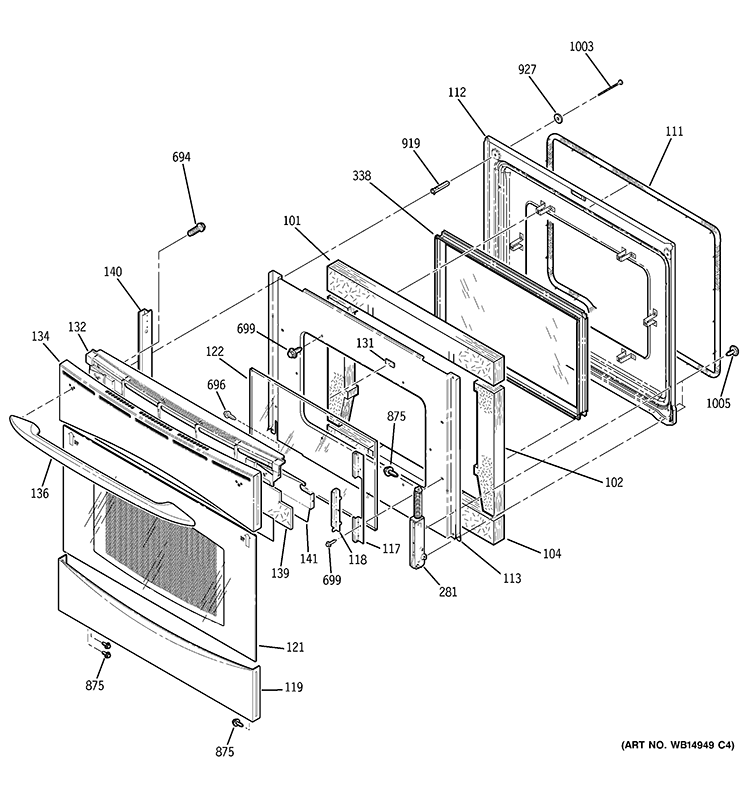 DOOR Diagram and Parts List for PHB925SP4SS  General Electric Wall Oven