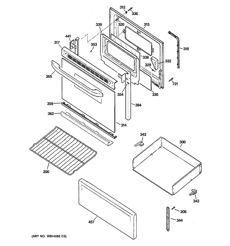 DOOR & DRAWER PARTS Diagram and Parts List for JBS27DIM1WW  General Electric Range