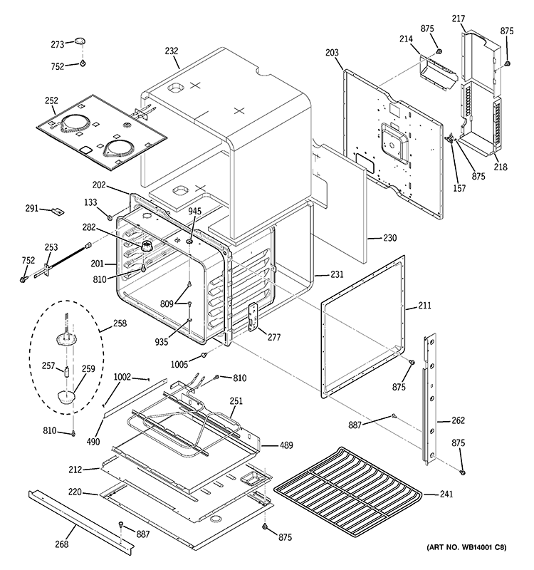 BODY PARTS Diagram and Parts List for JCKP30SP3SS  General Electric Wall Oven