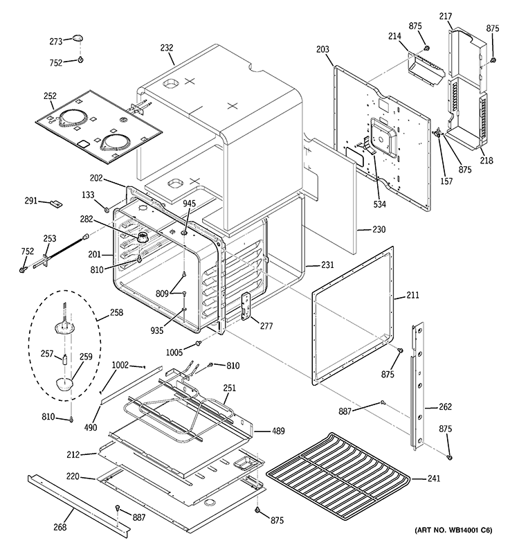 BODY PARTS Diagram and Parts List for JCKP70SP3SS  General Electric Wall Oven
