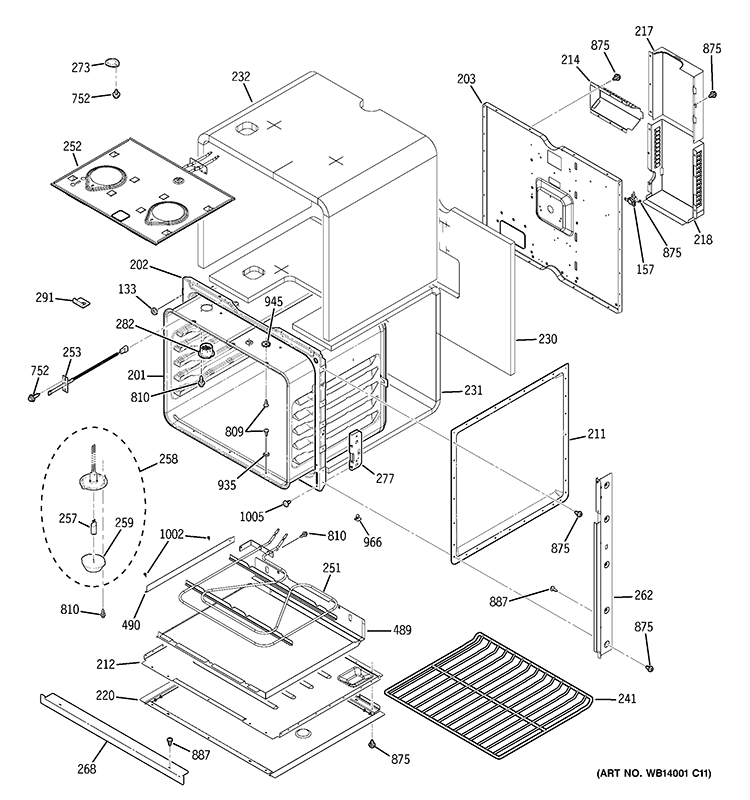 BODY PARTS Diagram and Parts List for JCKS10DP3BB  General Electric Wall Oven