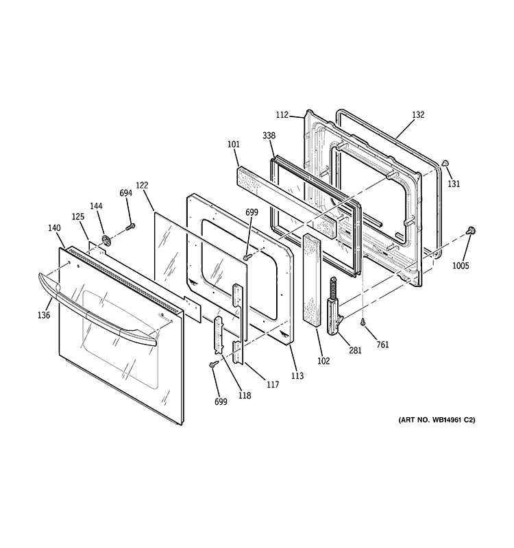 DOOR Diagram and Parts List for JCKS10DP3BB  General Electric Wall Oven