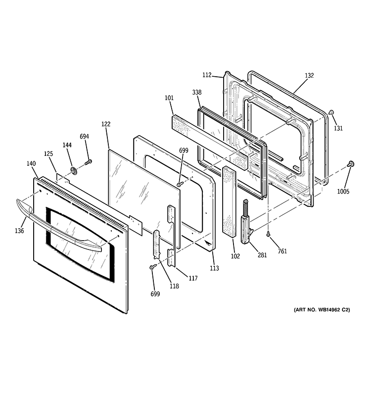 DOOR Diagram and Parts List for JKP35DP4WW  General Electric Wall Oven