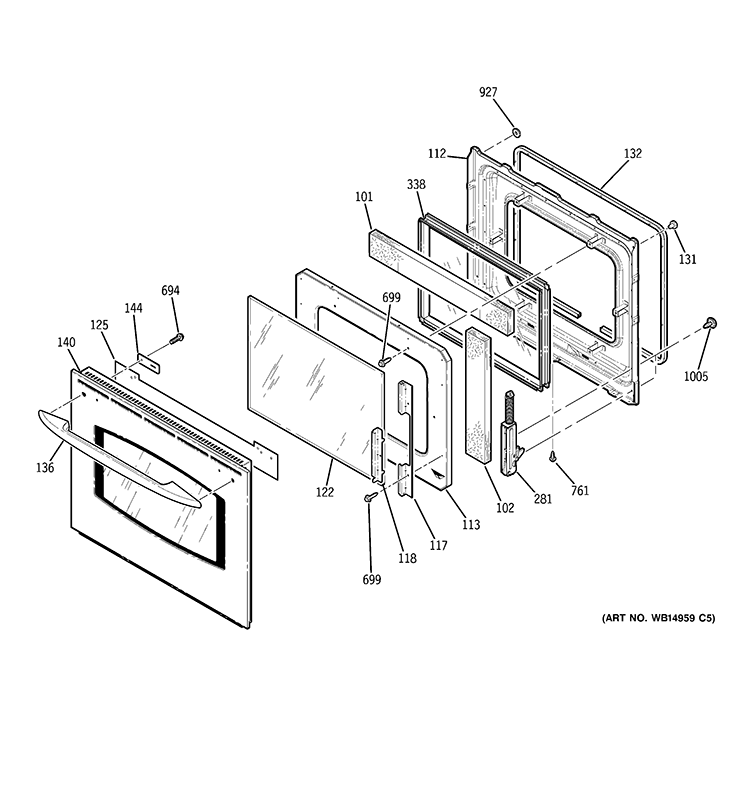 DOOR Diagram and Parts List for JKP70SP3SS  General Electric Wall Oven