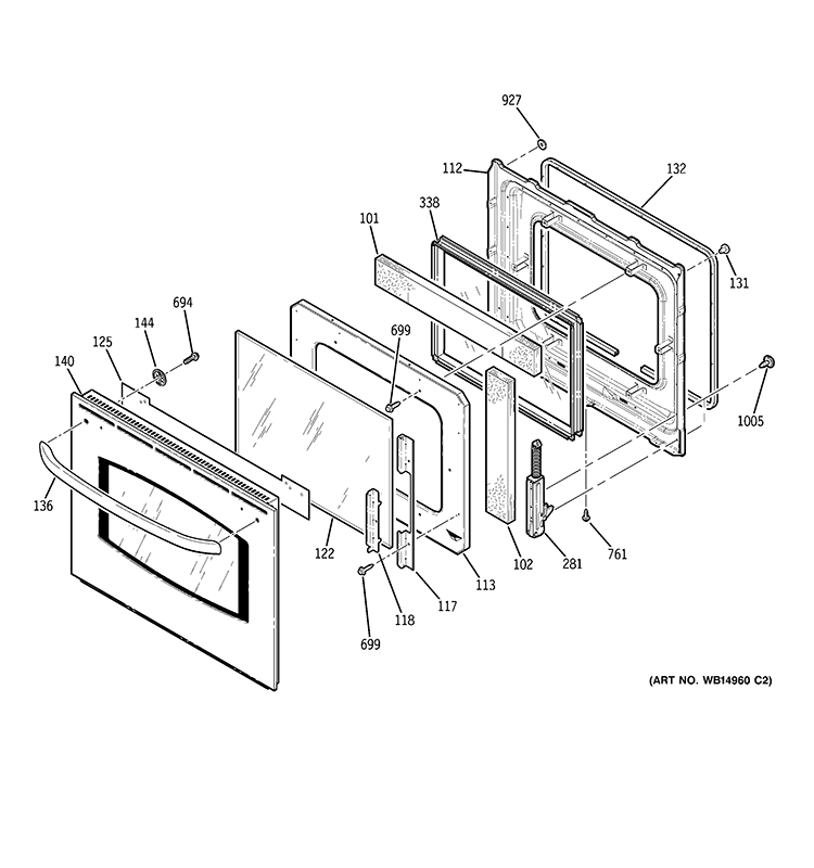 DOOR Diagram and Parts List for JKS10SP3SS  General Electric Wall Oven