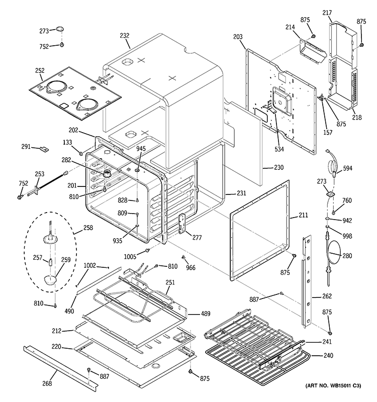 BODY PARTS Diagram and Parts List for PCK916DR2WW  General Electric Wall Oven