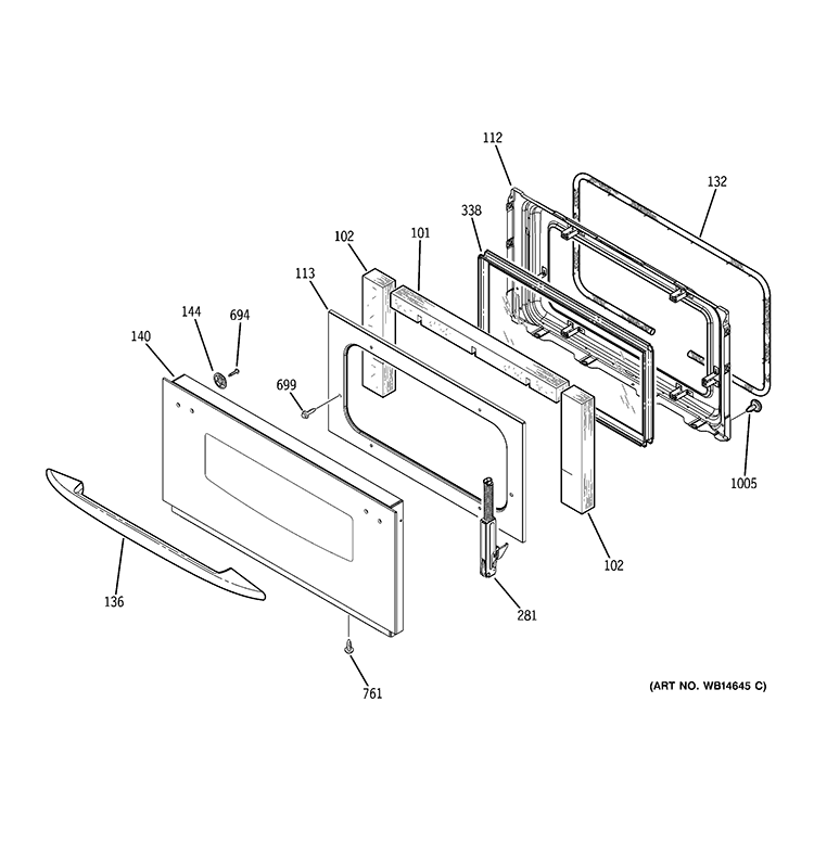 DOOR Diagram and Parts List for PT925DN3BB  General Electric Wall Oven