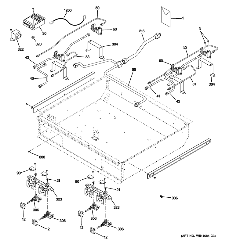 GAS & BURNER PARTS Diagram and Parts List for ZDP304LP5SS  General Electric Range