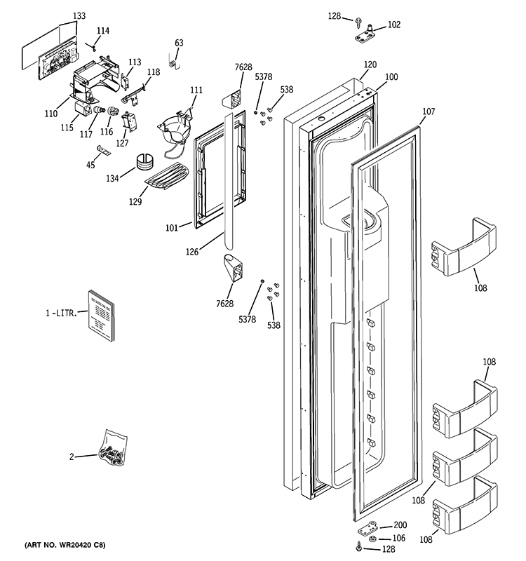 FREEZER DOOR Diagram and Parts List for ZISP480DTBSS  General Electric Refrigerator
