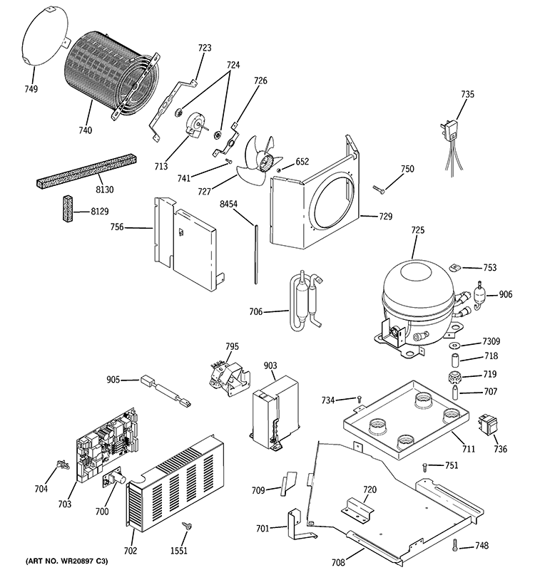 SEALED SYSTEM & MOTHER BOARD Diagram and Parts List for ZISP480DTBSS  General Electric Refrigerator