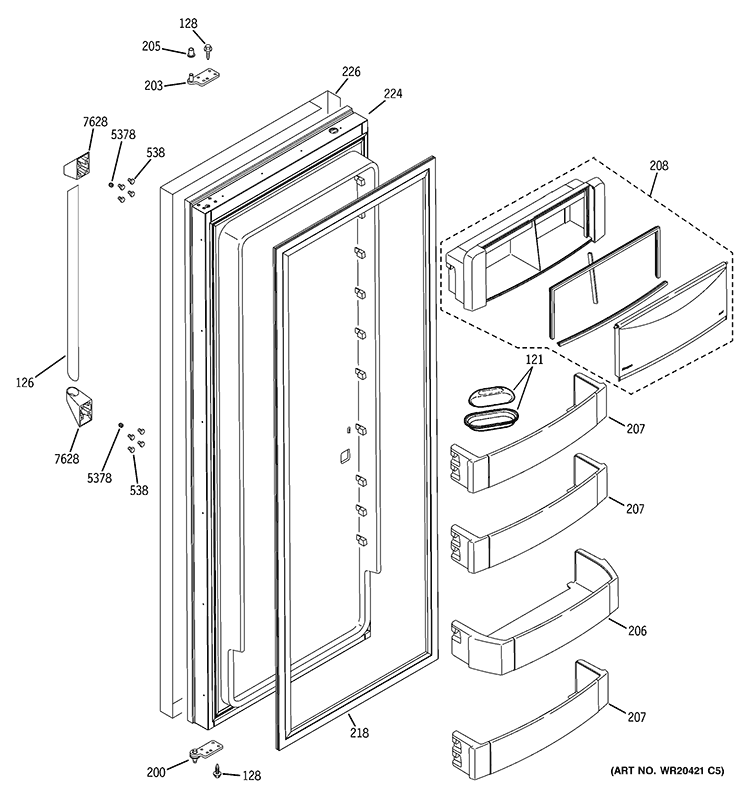 FRESH FOOD DOOR Diagram and Parts List for ZISP480DTBSS  General Electric Refrigerator