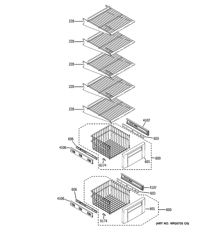 FREEZER SHELVES Diagram and Parts List for ZISP480DTBSS  General Electric Refrigerator